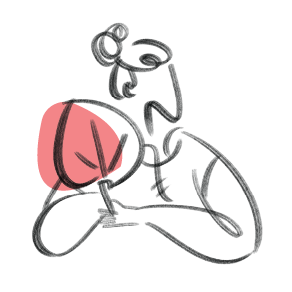 Sketch of someone holding a rattan fan